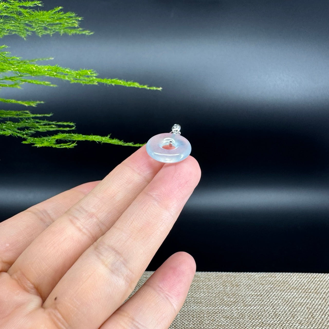 "Good Luck Button" Icy Jadeite Jade Lucky KouKou Pendant With 18K White Gold Bail