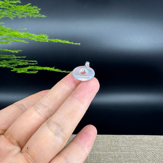 "Good Luck Button" Icy Jadeite Jade Lucky KouKou Pendant With 18K White Gold Bail