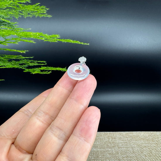 "Good Luck Button" Icy Jadeite Jade Lucky KouKou Pendant With 18K White Gold Bail