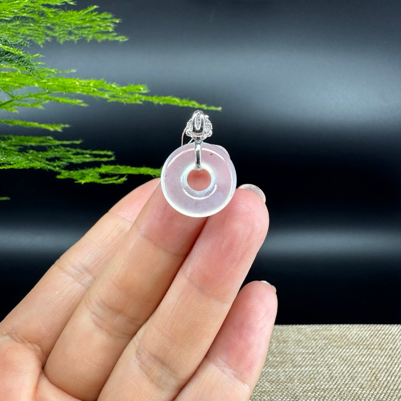 "Good Luck Button" Icy Jadeite Jade Lucky KouKou Pendant With 18K White Gold Bail