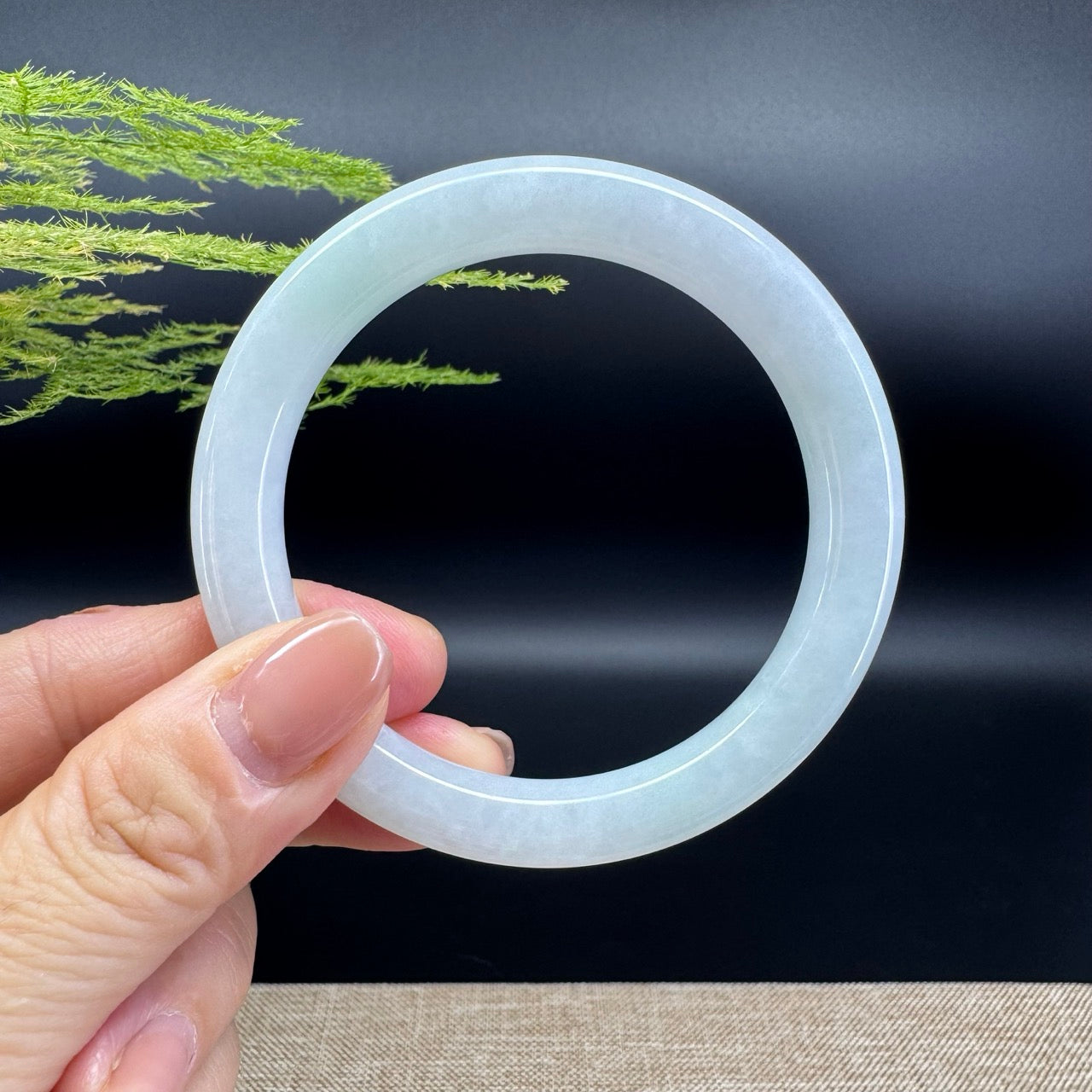 Genuine Burmese White Green Jade Jadeite Bangle Bracelet ( 54.8mm )