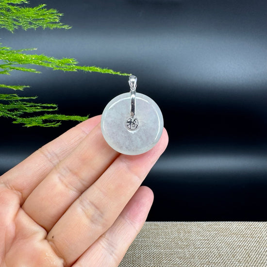 "Good Luck Button" Icy Jadeite Jade Lucky KouKou Pendant With 18K White Gold Bail
