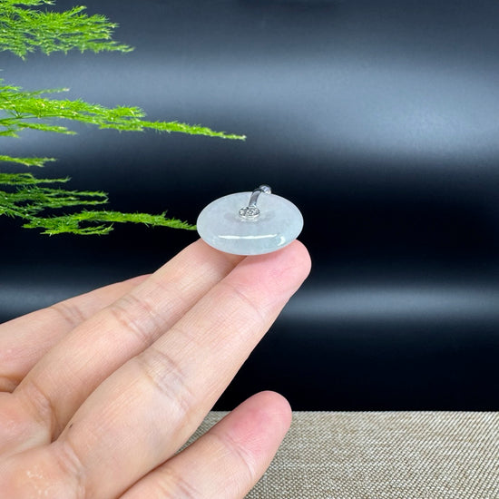 "Good Luck Button" Icy Jadeite Jade Lucky KouKou Pendant With 18K White Gold Bail