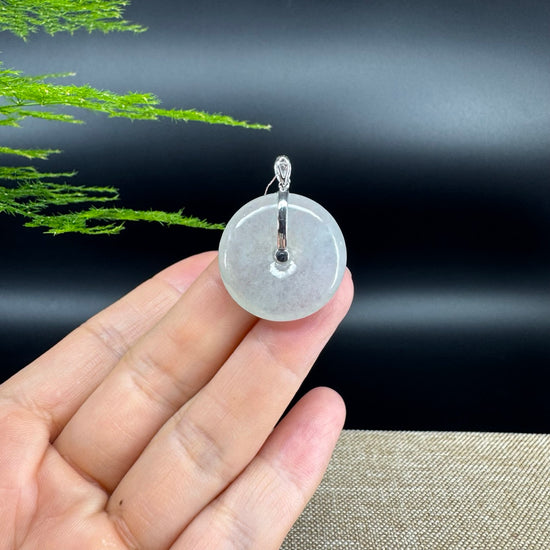 "Good Luck Button" Icy Jadeite Jade Lucky KouKou Pendant With 18K White Gold Bail