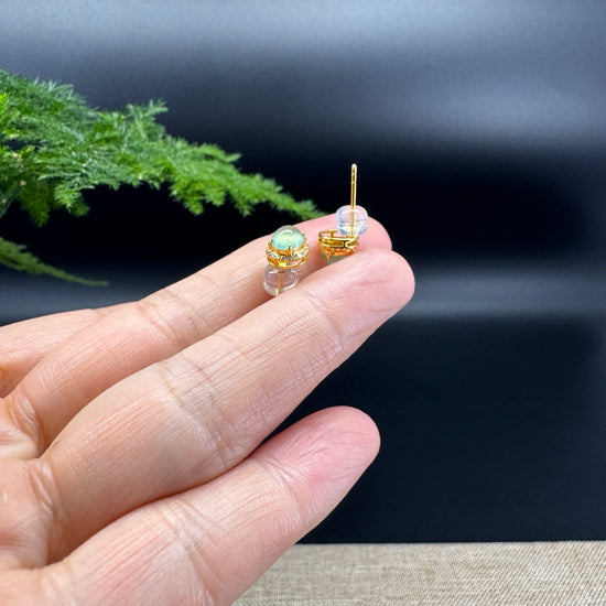 RealJade® 18k Yellow Gold Apple Green Jadeite Jade Round Earrings With Diamonds