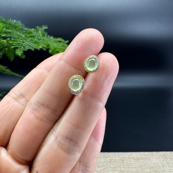 RealJade® 18k Yellow Gold Apple Green Jadeite Jade Round Earrings With Diamonds
