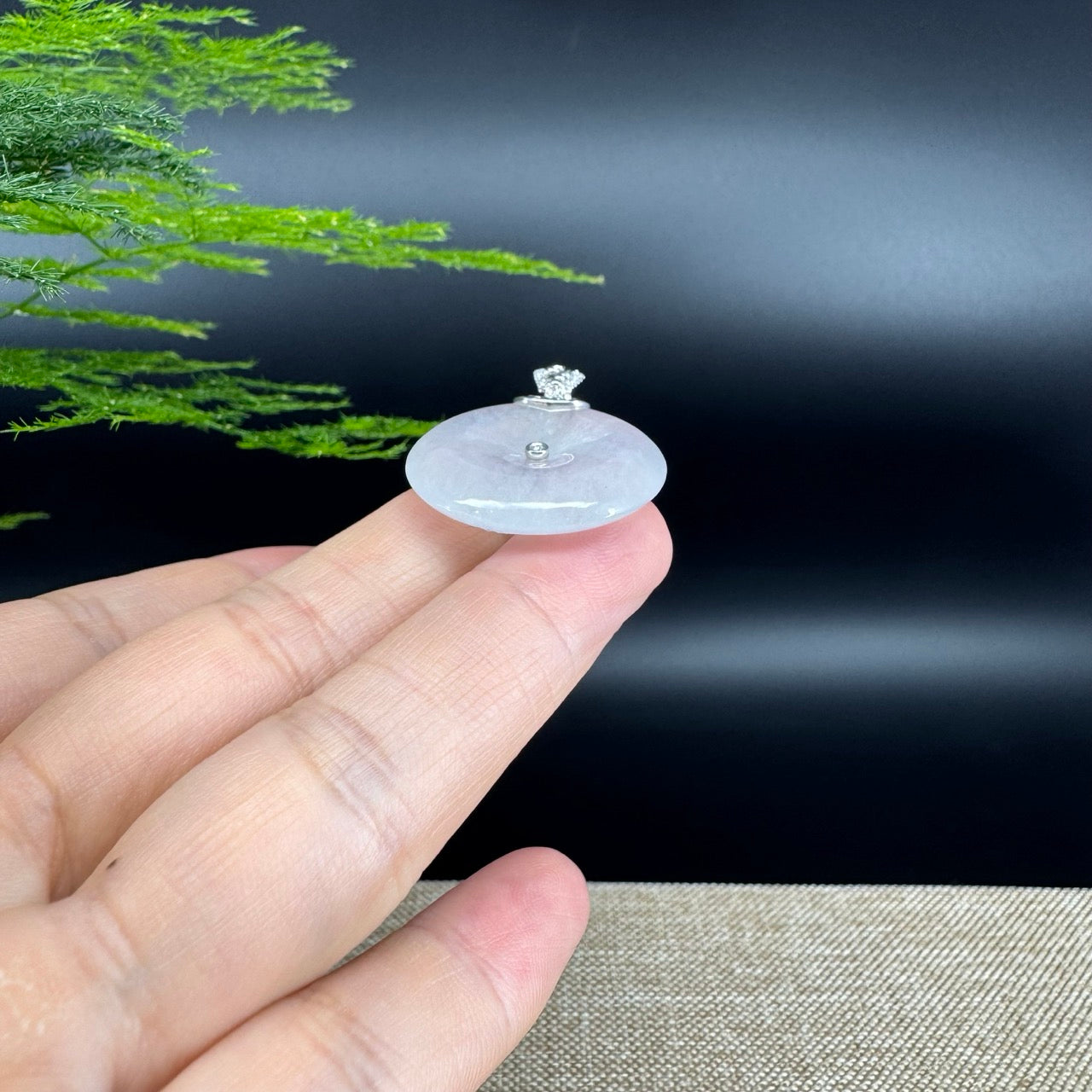 "Good Luck Button" Icy Jadeite Jade Lucky KouKou Pendant With 18K White Gold Bail