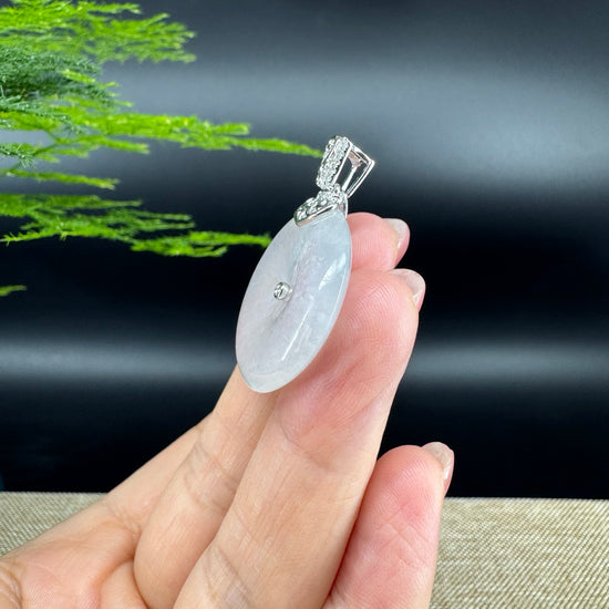 "Good Luck Button" Icy Jadeite Jade Lucky KouKou Pendant With 18K White Gold Bail