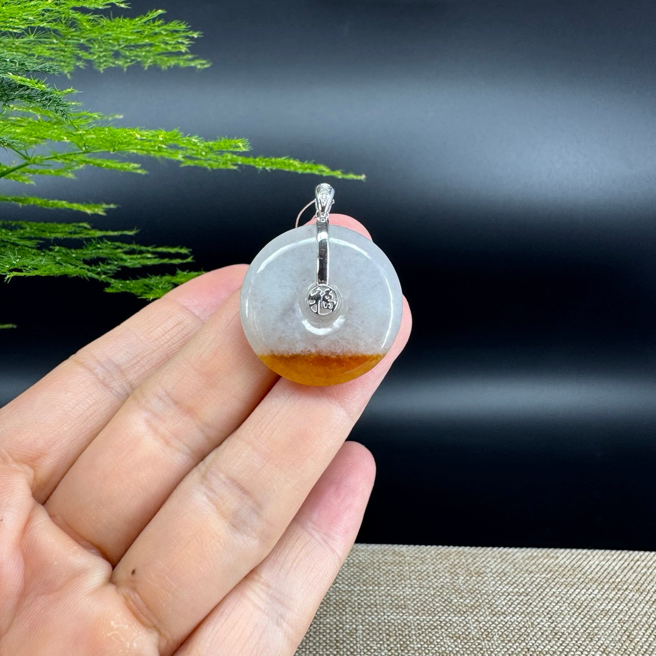 "Good Luck Button" Icy Yellow Jadeite Jade Lucky KouKou Pendant With 18K White Gold Bail