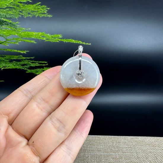 "Good Luck Button" Icy Yellow Jadeite Jade Lucky KouKou Pendant With 18K White Gold Bail