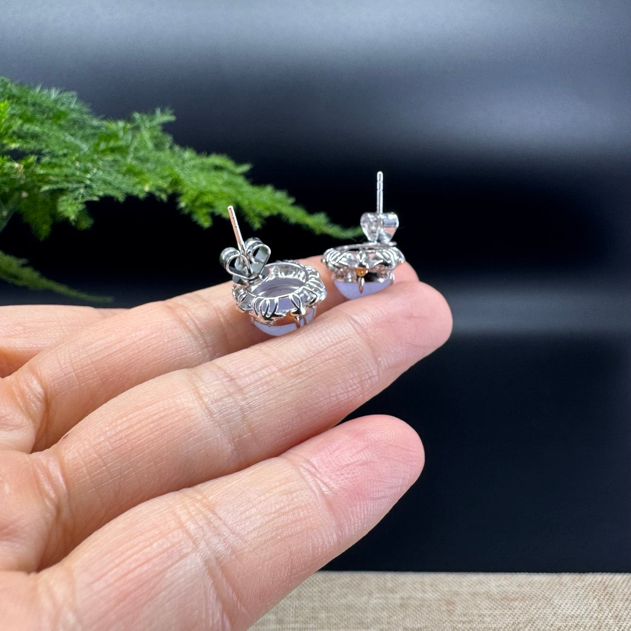 RealJade® 18k Gold Burmese Lavender Jadeite Jade Cabochon Earrings with Diamonds