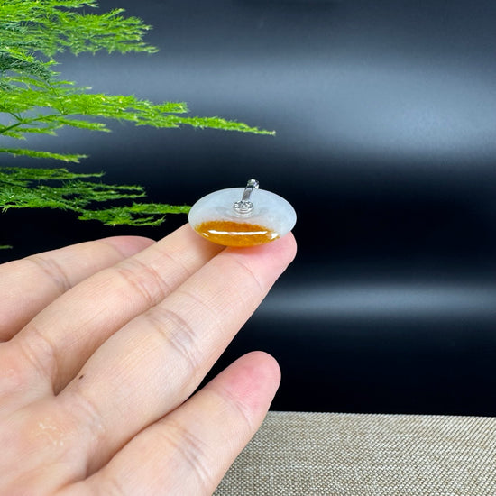 "Good Luck Button" Icy Yellow Jadeite Jade Lucky KouKou Pendant With 18K White Gold Bail