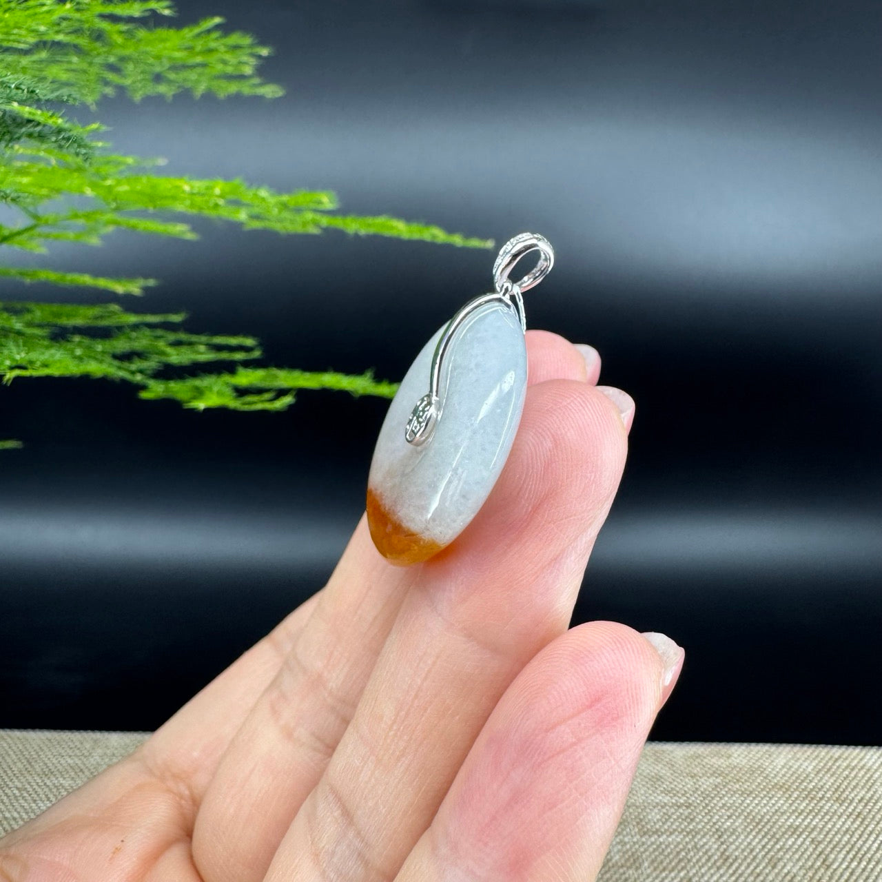 "Good Luck Button" Icy Yellow Jadeite Jade Lucky KouKou Pendant With 18K White Gold Bail