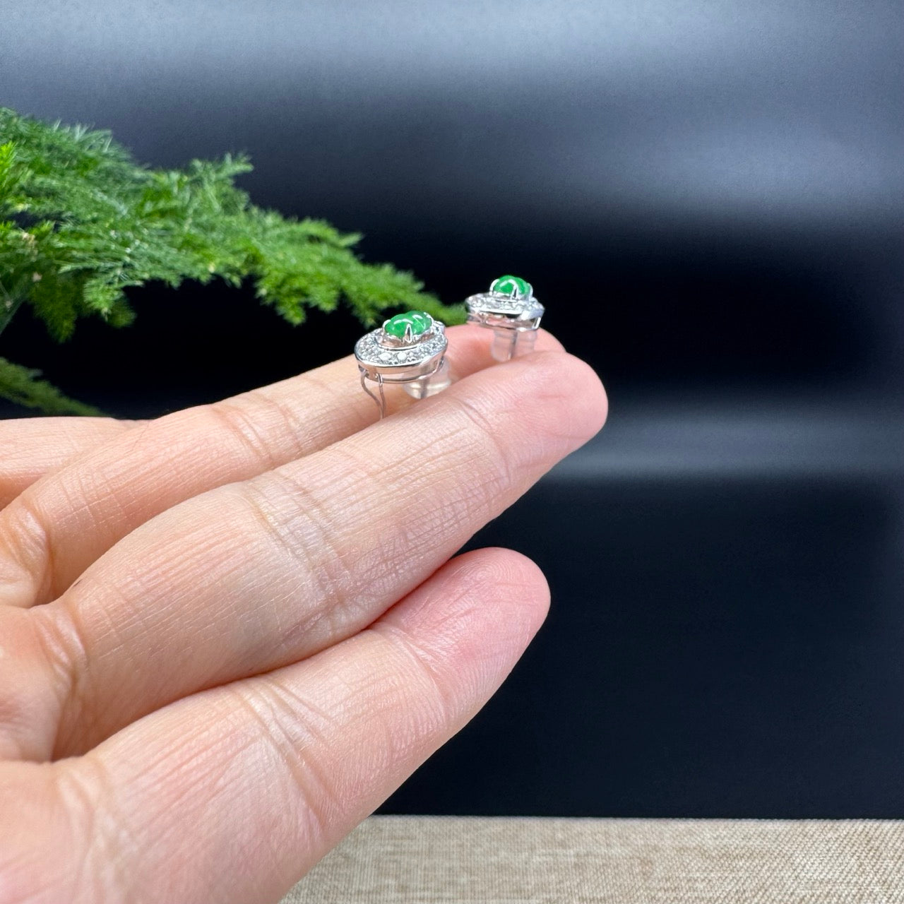 RealJade® 18k White Gold Real Imperial Green Jadeite Jade Hulu Earrings with Diamonds