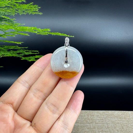 "Good Luck Button" Icy Yellow Jadeite Jade Lucky KouKou Pendant With 18K White Gold Bail