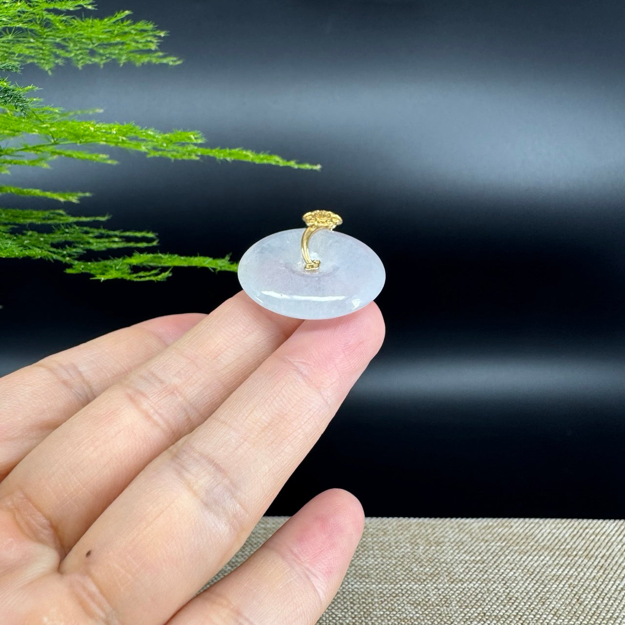 "Good Luck Button" Icy Jadeite Jade Lucky KouKou Pendant With 18K Yellow Gold Bail