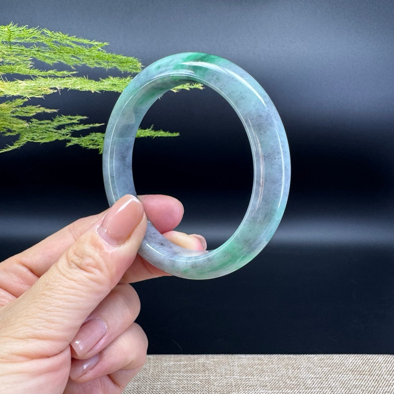 Genuine Burmese black Green Jade Jadeite Bangle Bracelet (54.9mm)