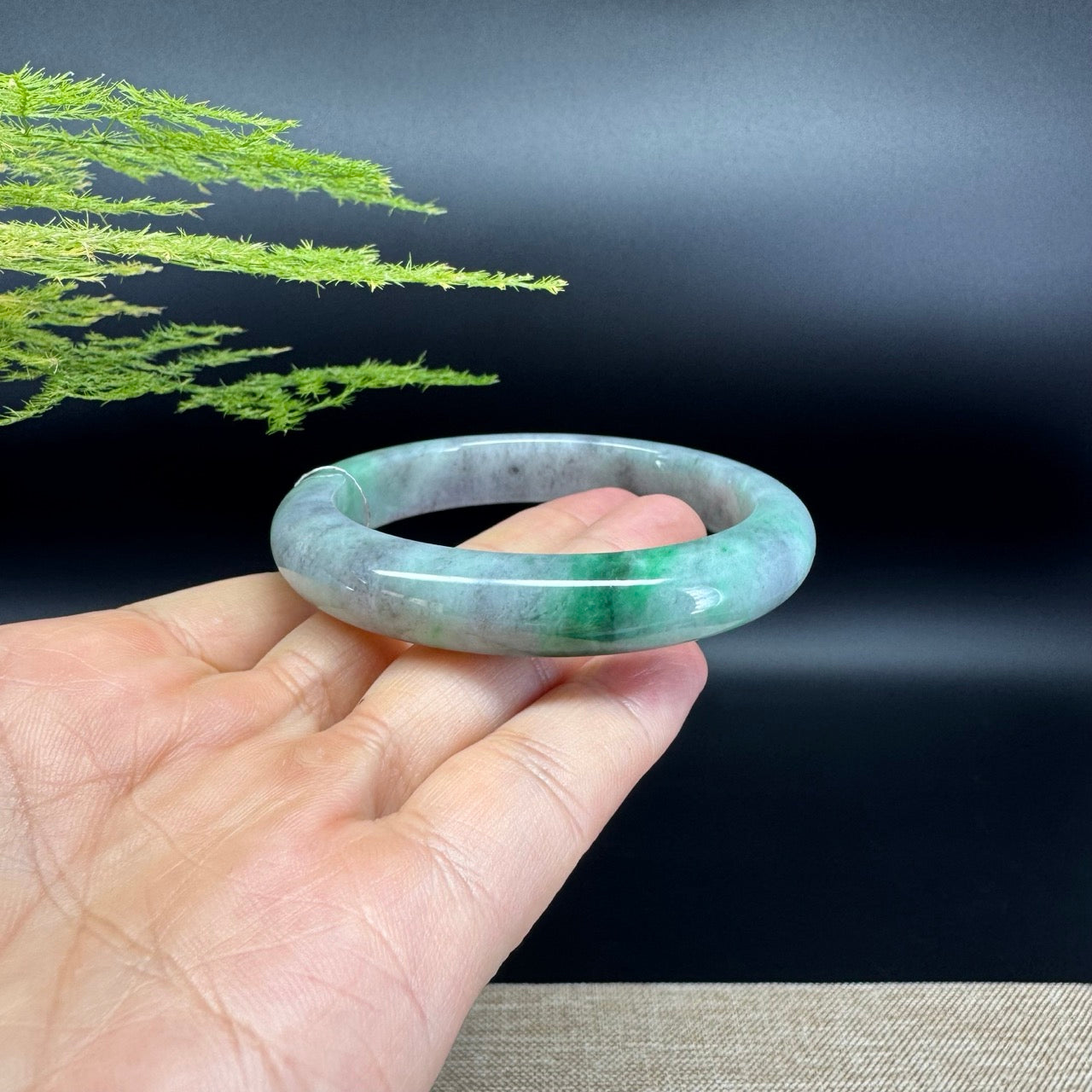 Genuine Burmese black Green Jade Jadeite Bangle Bracelet (54.9mm)