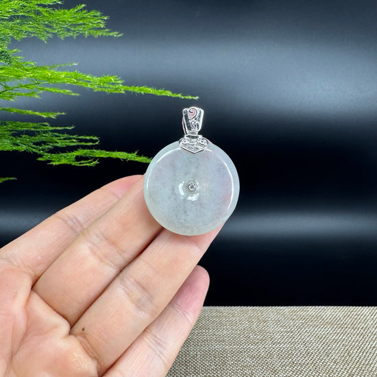 "Good Luck Button" Icy Jadeite Jade Lucky KouKou Pendant With 18K White Gold Bail