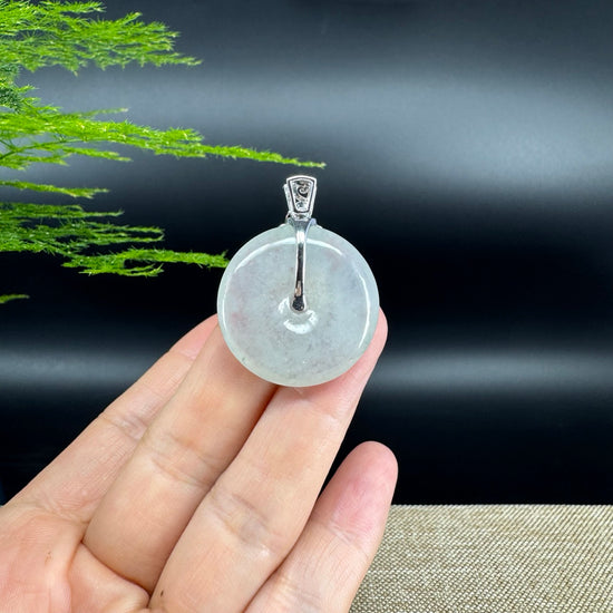 "Good Luck Button" Icy Jadeite Jade Lucky KouKou Pendant With 18K White Gold Bail