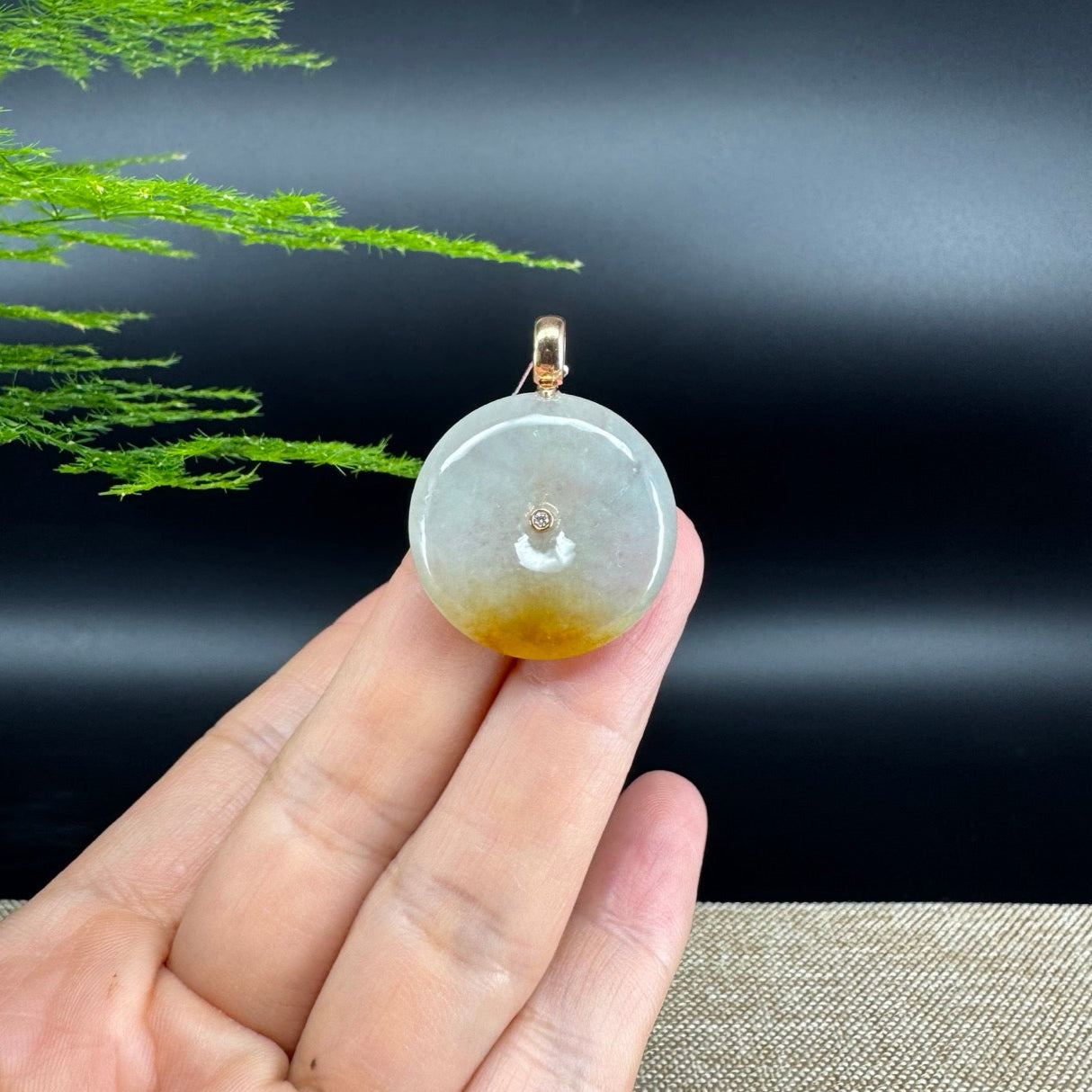 "Good Luck Button" Icy Yellow Jadeite Jade Lucky KouKou Pendant With 18K Rose Gold Bail