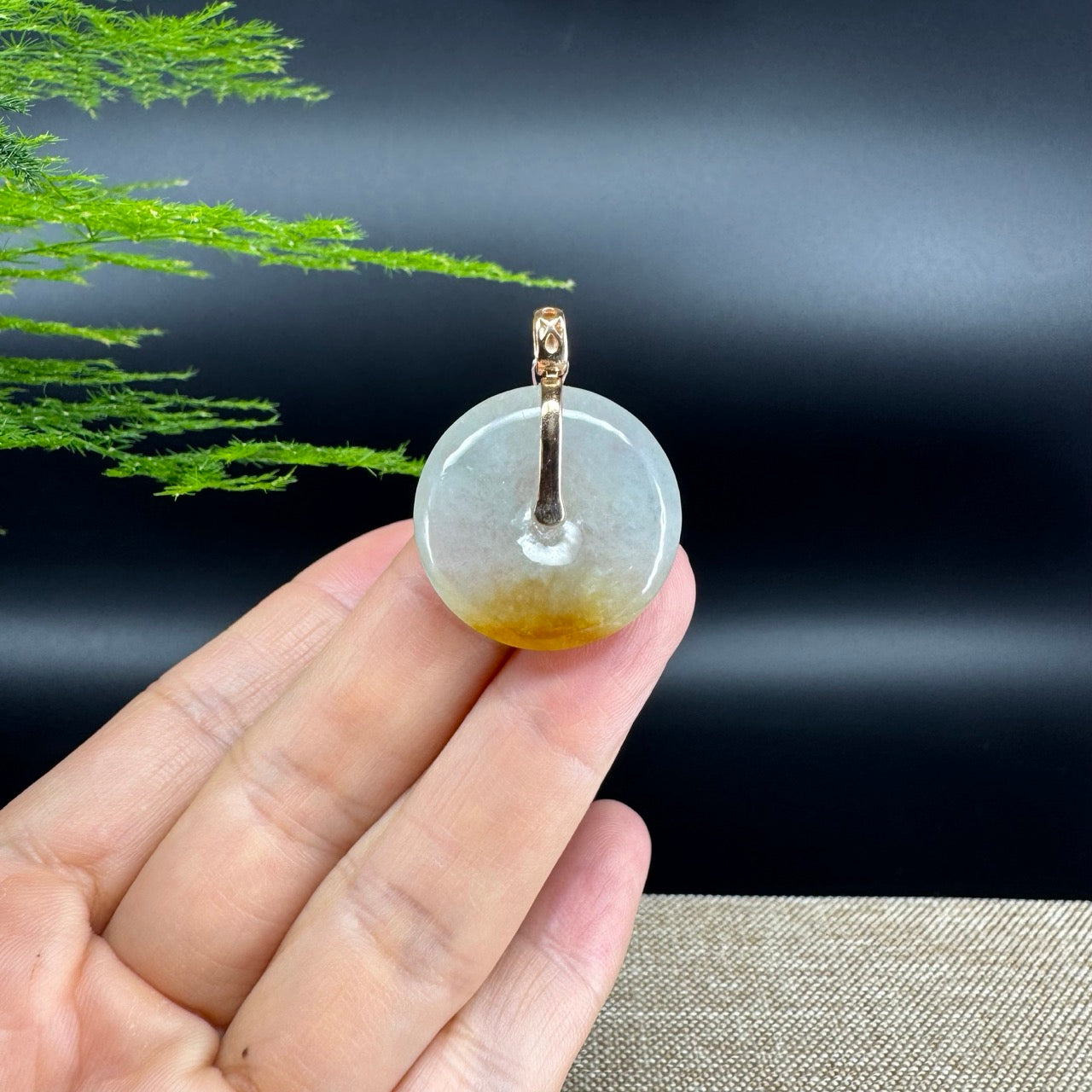 "Good Luck Button" Icy Yellow Jadeite Jade Lucky KouKou Pendant With 18K Rose Gold Bail
