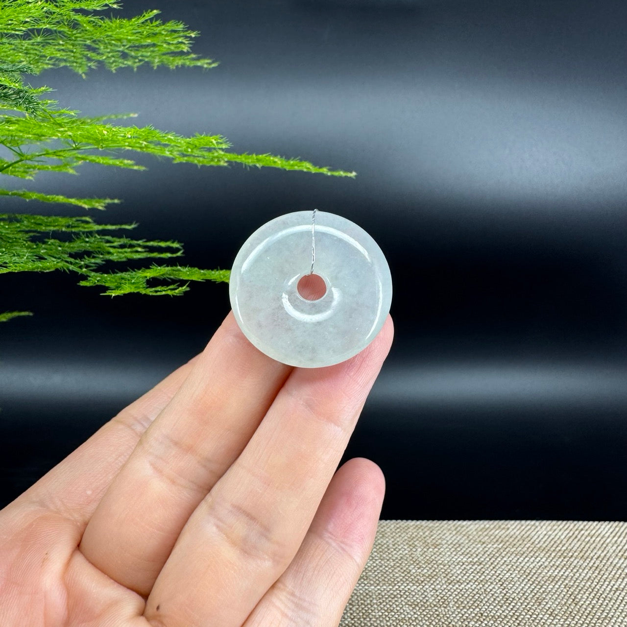 "Good Luck Button"Icy Green Jadeite Jade Lucky KouKou Pendant