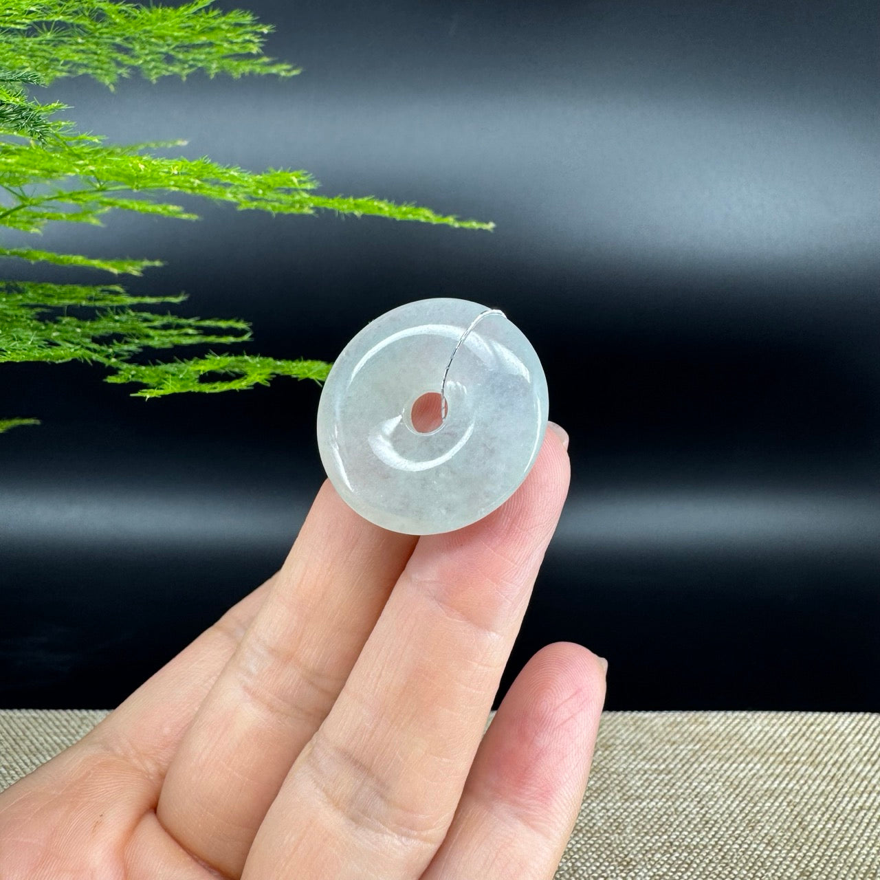 "Good Luck Button"Icy Green Jadeite Jade Lucky KouKou Pendant