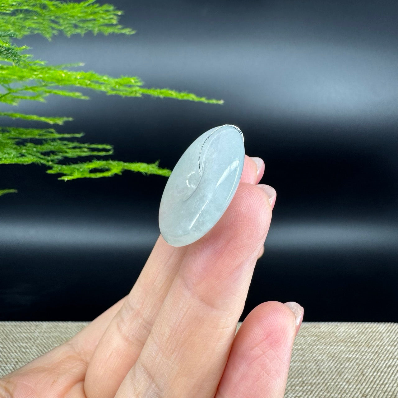 "Good Luck Button"Icy Green Jadeite Jade Lucky KouKou Pendant