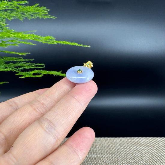 "Good Luck Button"Ice Lavender Jadeite Jade Lucky KouKou Pendant With 18K Yellow Gold Diamond Bail