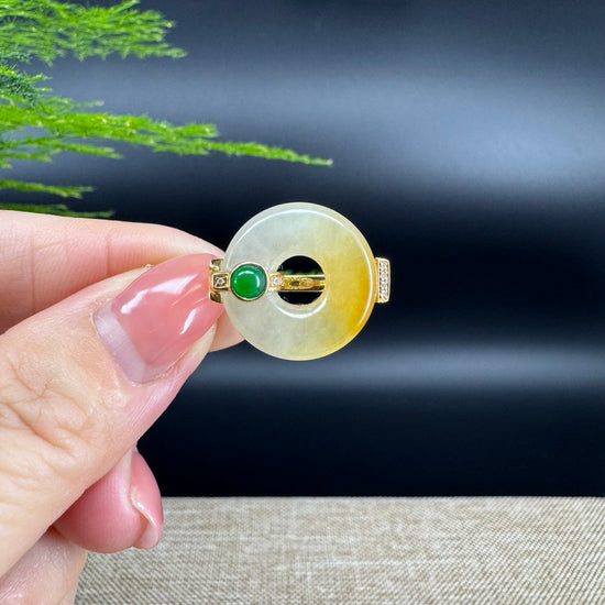 RealJade® "Signature Signet" 18K Yellow Gold Honey Yellow Jadeite Jade lucky koukou Ring