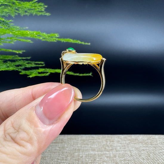 RealJade® "Signature Signet" 18K Yellow Gold Honey Yellow Jadeite Jade lucky koukou Ring