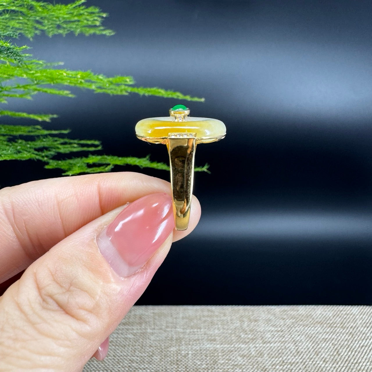 RealJade® "Signature Signet" 18K Yellow Gold Honey Yellow Jadeite Jade lucky koukou Ring