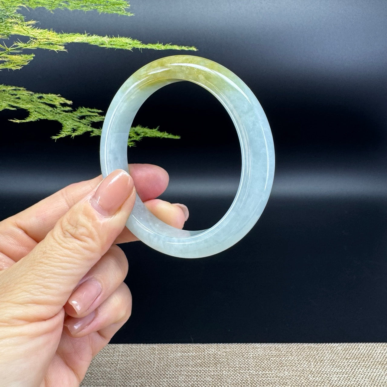 Genuine Burmese Yellow Green Jade Jadeite Bangle Bracelet ( 54.5mm )