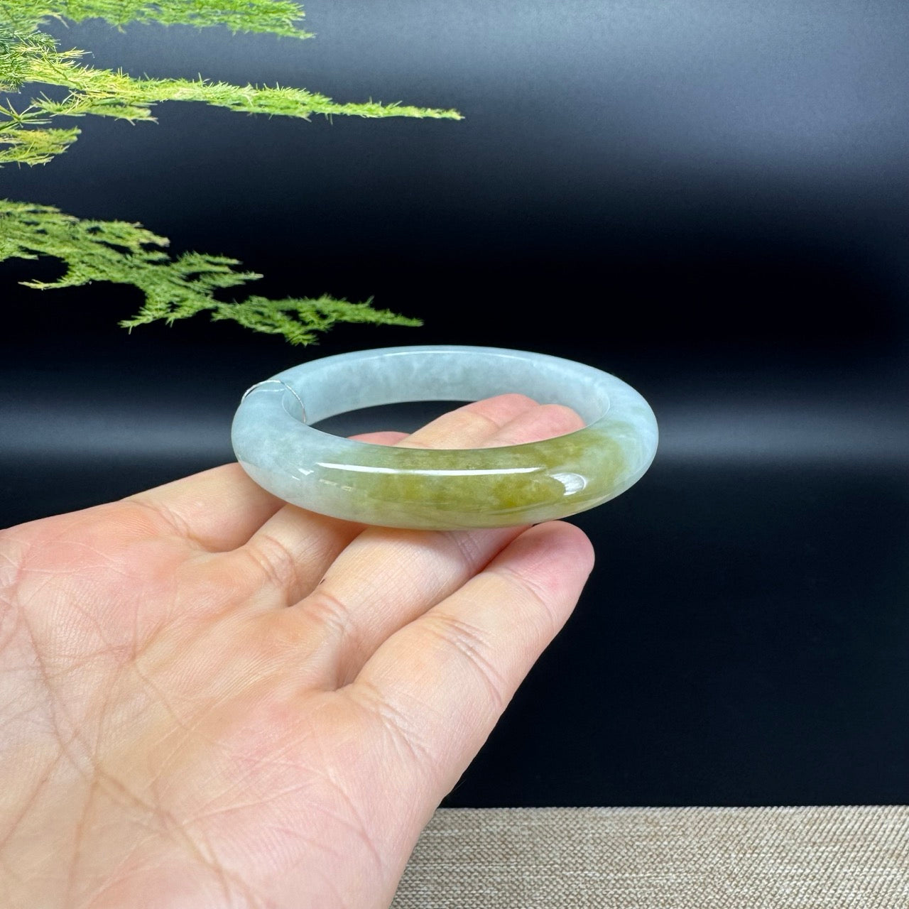 Genuine Burmese Yellow Green Jade Jadeite Bangle Bracelet ( 54.5mm )