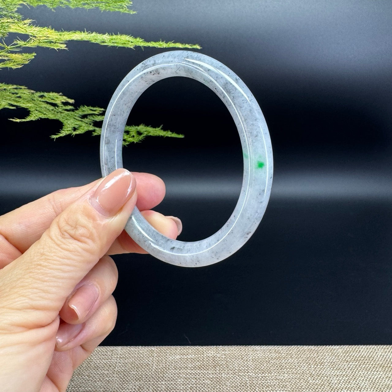 Genuine Burmese Black Green Jade Jadeite Bangle Bracelet ( 54.5mm )