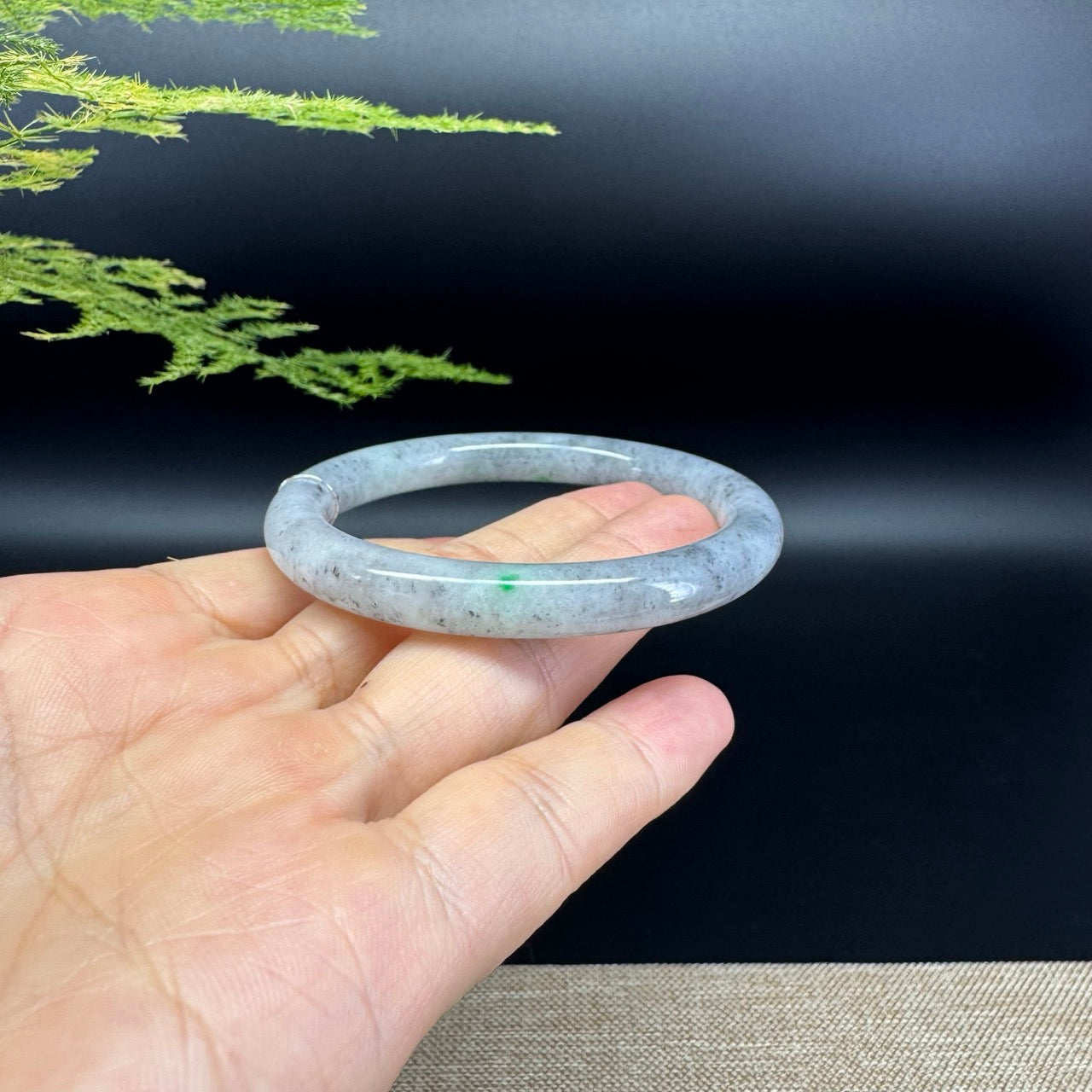 Genuine Burmese Black Green Jade Jadeite Bangle Bracelet ( 54.5mm )