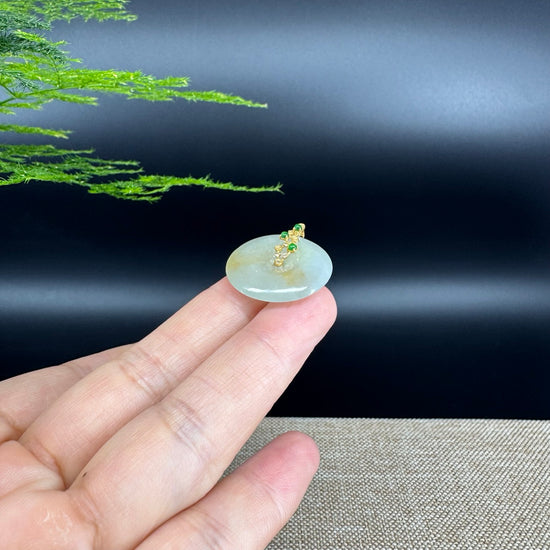 "Good Luck Button"Icy Yellow Jadeite Jade Lucky KouKou Pendant With 18K Yellow Gold  Bail