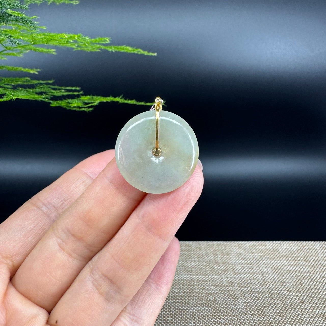 "Good Luck Button"Icy Yellow Jadeite Jade Lucky KouKou Pendant With 18K Yellow Gold  Bail