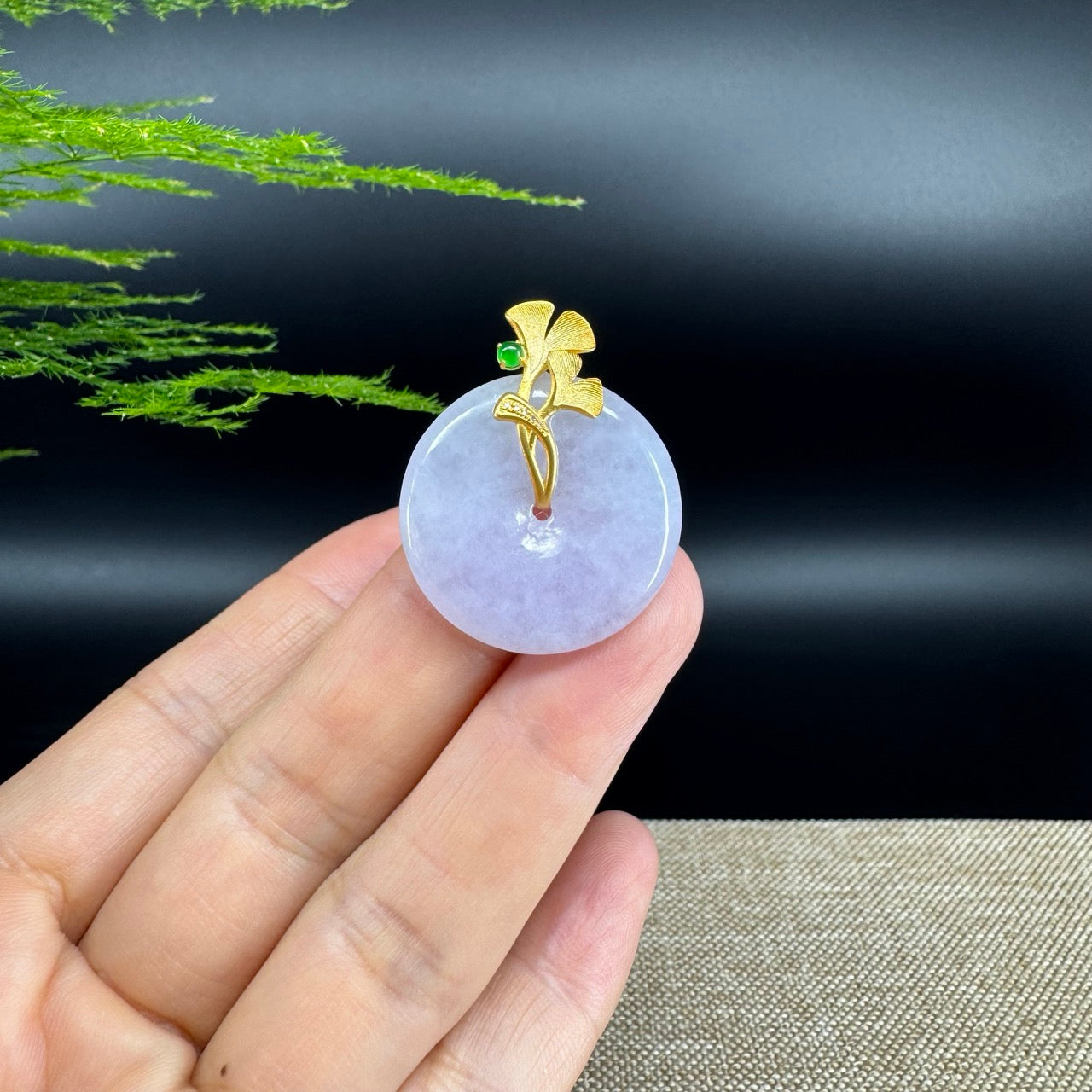 "Good Luck Button" Lavender Jadeite Jade Lucky KouKou Pendant With 18K Yellow Gold Bail