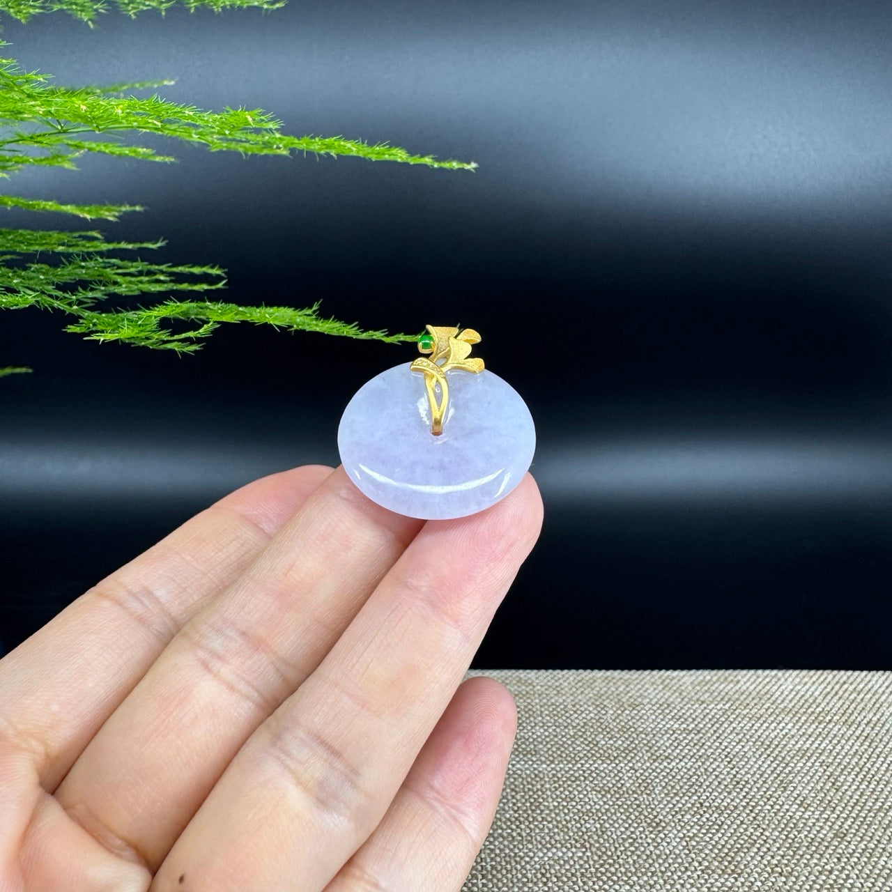 "Good Luck Button" Lavender Jadeite Jade Lucky KouKou Pendant With 18K Yellow Gold Bail