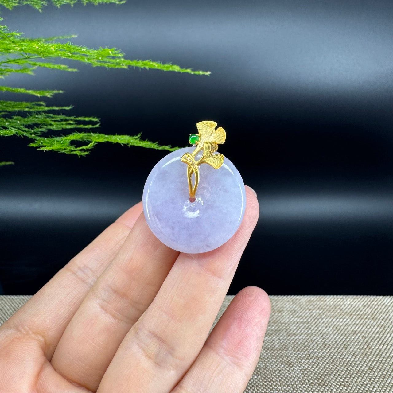 "Good Luck Button" Lavender Jadeite Jade Lucky KouKou Pendant With 18K Yellow Gold Bail