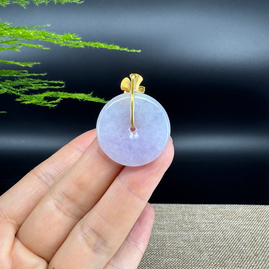 "Good Luck Button" Lavender Jadeite Jade Lucky KouKou Pendant With 18K Yellow Gold Bail