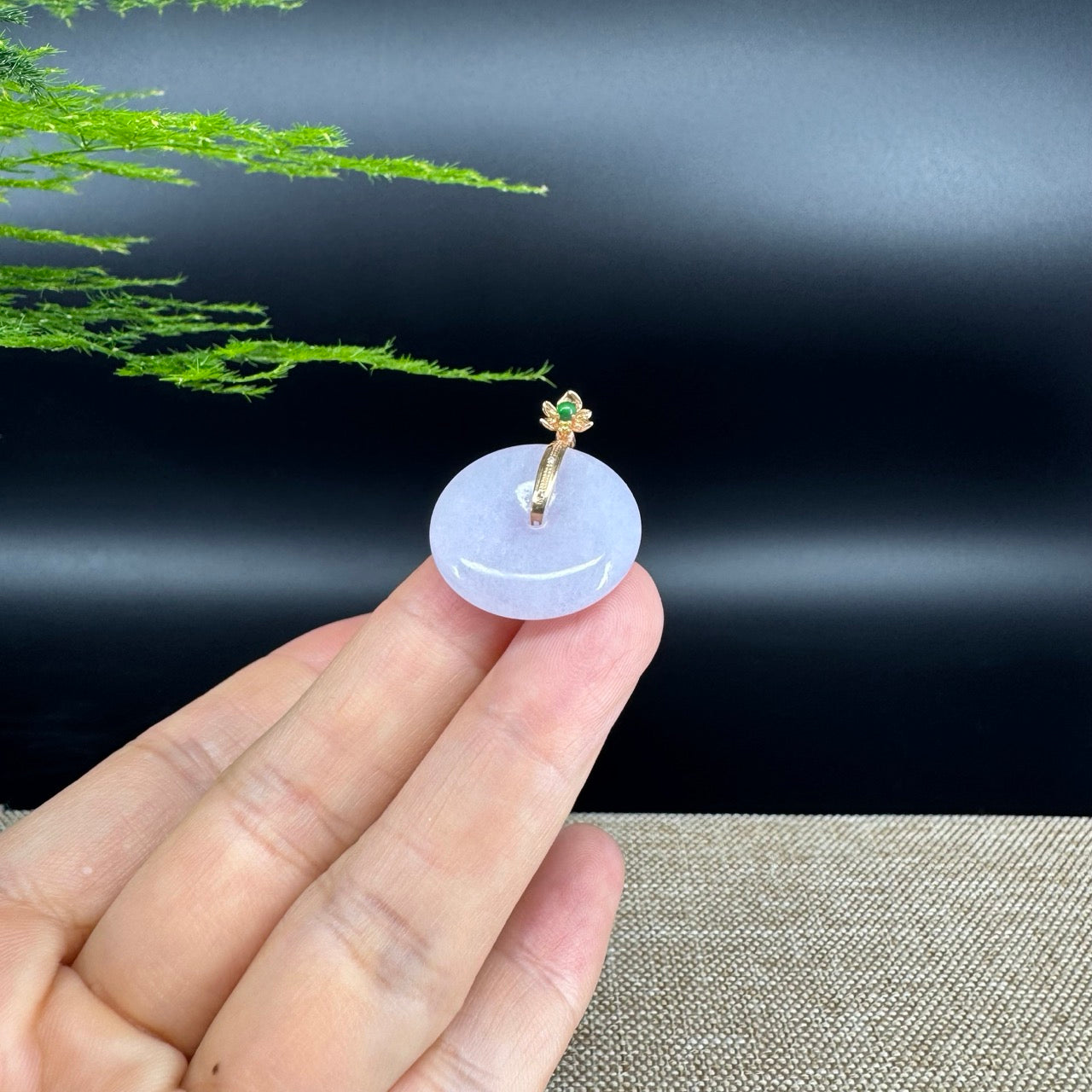 "Good Luck Button"Lavender Jadeite Jade Lucky KouKou Pendant With 18K Yellow Gold Bail