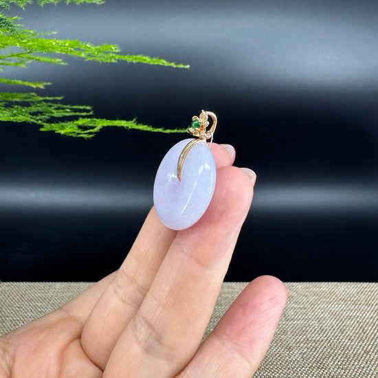 "Good Luck Button"Lavender Jadeite Jade Lucky KouKou Pendant With 18K Yellow Gold Bail