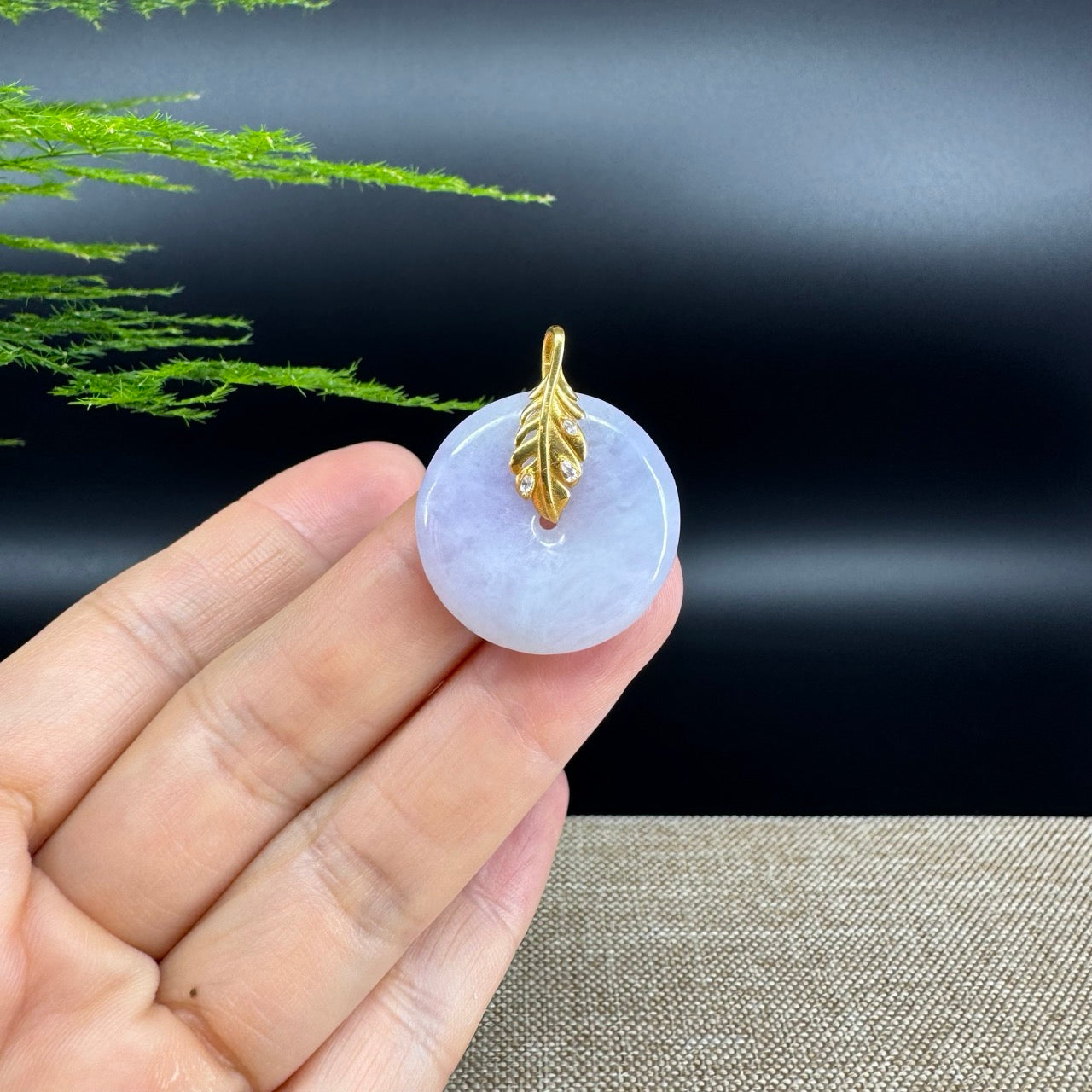 "Good Luck Button"Lavender Jadeite Jade Lucky KouKou Pendant With 18K Yellow Gold  Bail