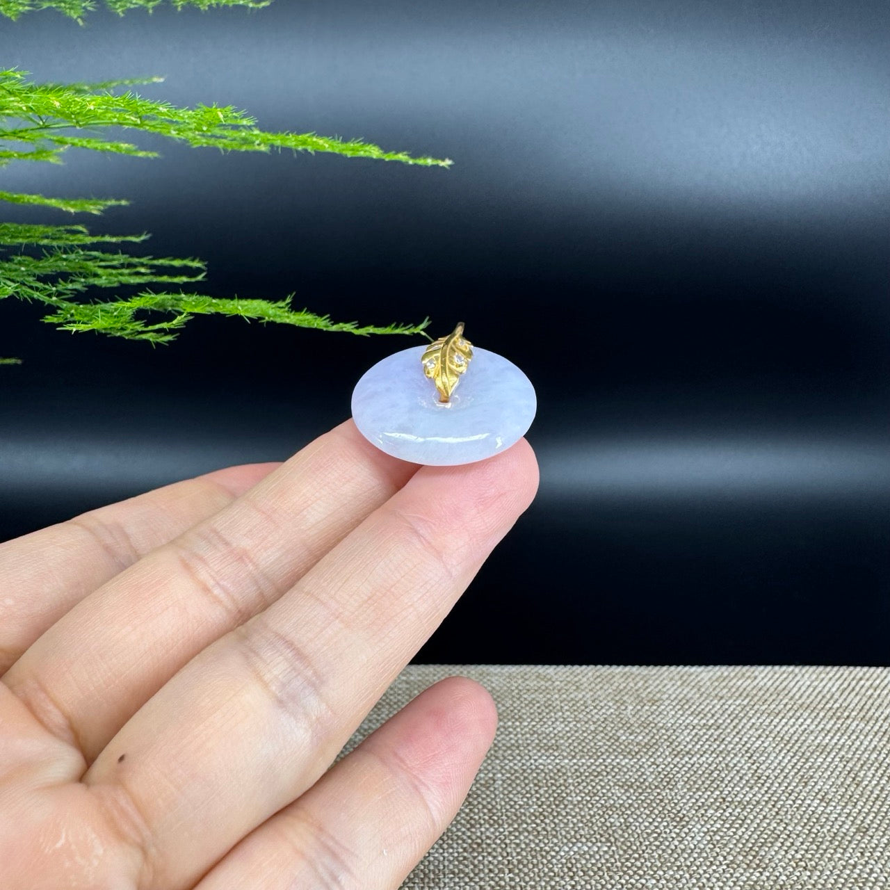 "Good Luck Button"Lavender Jadeite Jade Lucky KouKou Pendant With 18K Yellow Gold  Bail