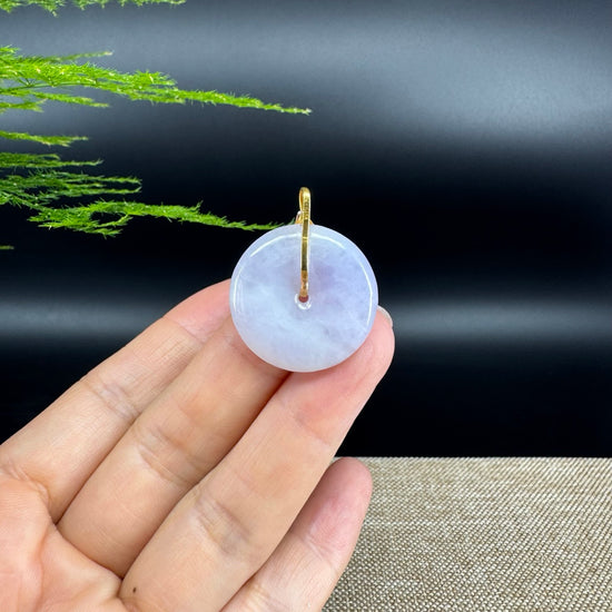 "Good Luck Button"Lavender Jadeite Jade Lucky KouKou Pendant With 18K Yellow Gold  Bail