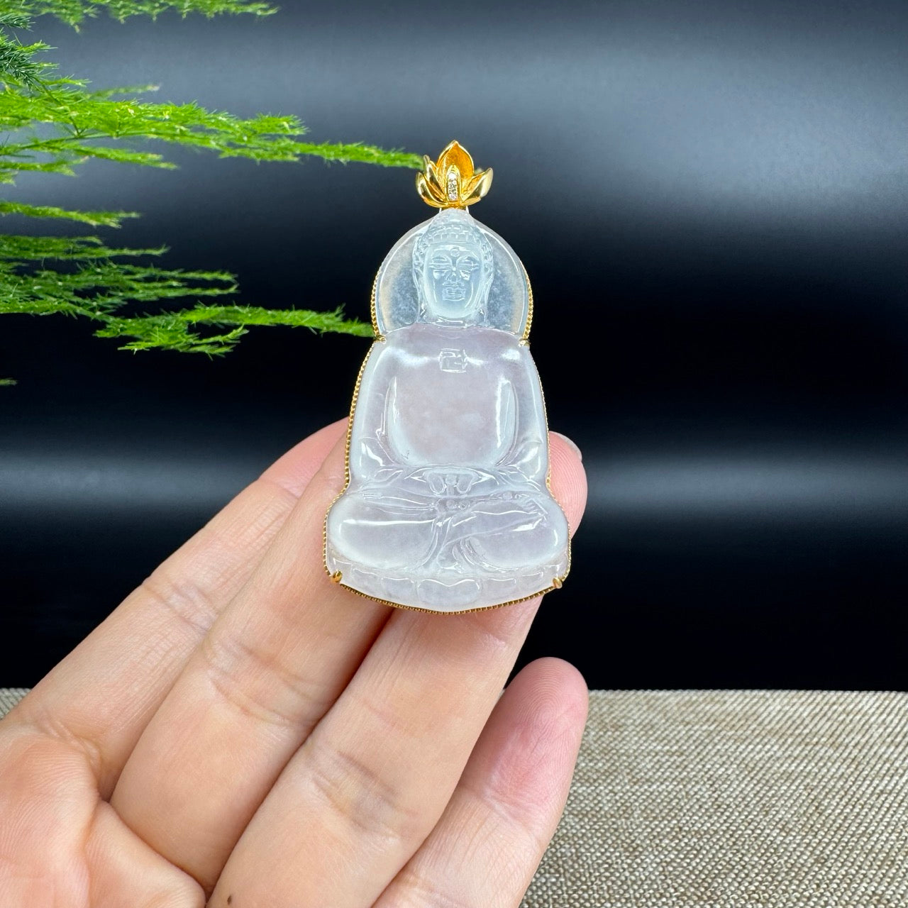 RealJade® Co. 18k Yellow Gold "Goddess of Compassion" Genuine Burmese Jadeite Jade Guanyin Necklace