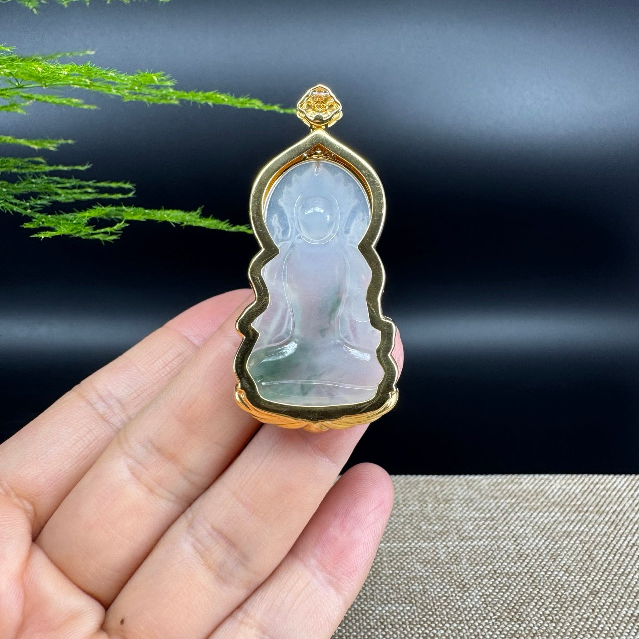 RealJade® 18K Yellow Gold Genuine Luxury Icy Green Jade Guanyin Pendant Necklace With Diamonds